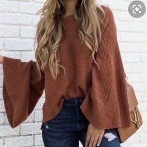 Burnt orange bell sleeve sweater - blogger fave
